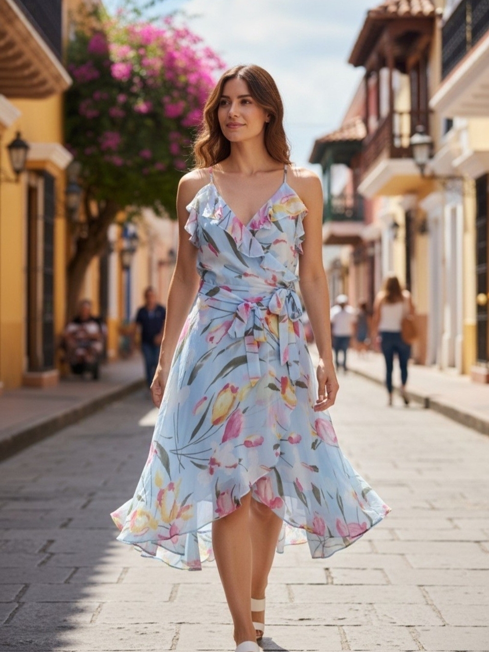 White House Black Market Whimiscal Pastel Floral High-Low Faux Wrap Dress 10